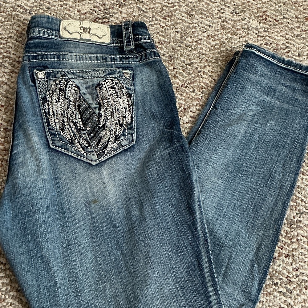 Miss Me Blue Boot Cut Jeans with Silver Embellishments